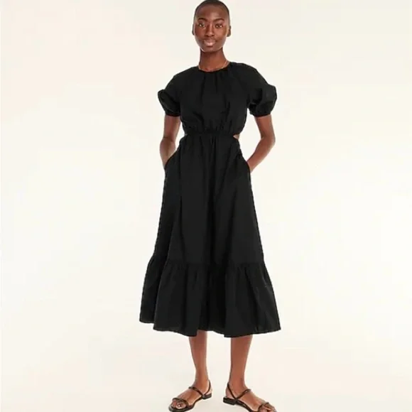 NWT J.Crew Side-Cutout Cotton Poplin Dress black sz 8 - Picture 1 of 15